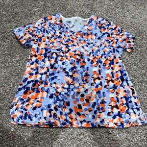 Blue and orange scrub top